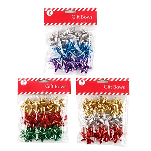 Bow Star Metallic 5cm 9pk NIS Packaging & Party Supply