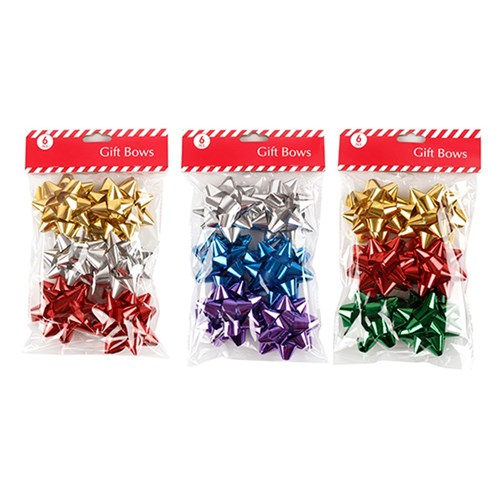 Bow Star Metallic 7.5cm 6pk Assorted colours NIS Packaging & Party Supply