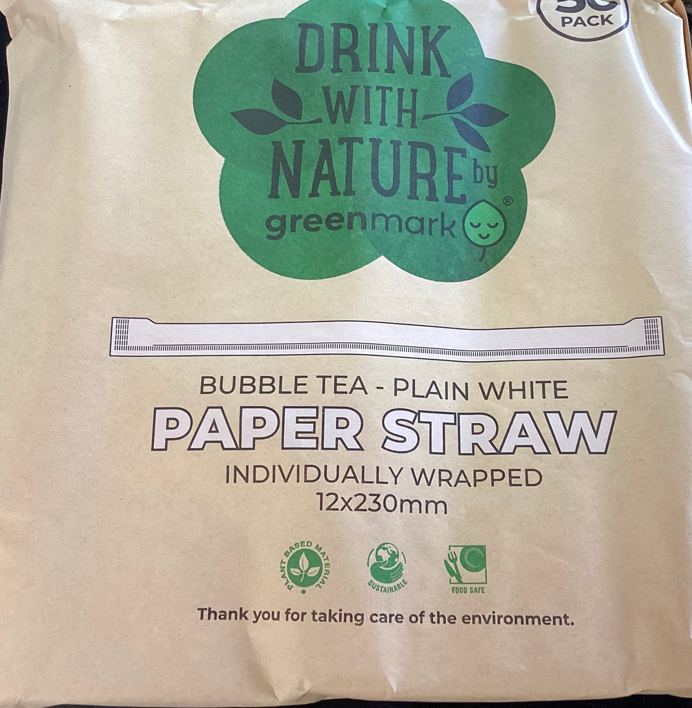 Bubble Tea Paper Straw Plain White 50pk NIS Packaging & Party Supply