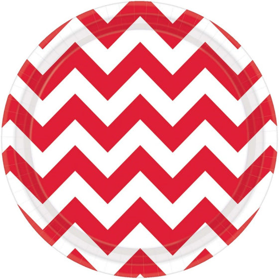 CHEVRON 17CM ROUND PLATES -APPLE RED 8PK NIS Packaging & Party Supply