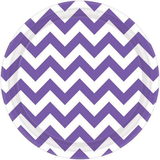 CHEVRON 23CM ROUND Paper Plates- NEW PURPLE 8pk NIS Packaging & Party Supply