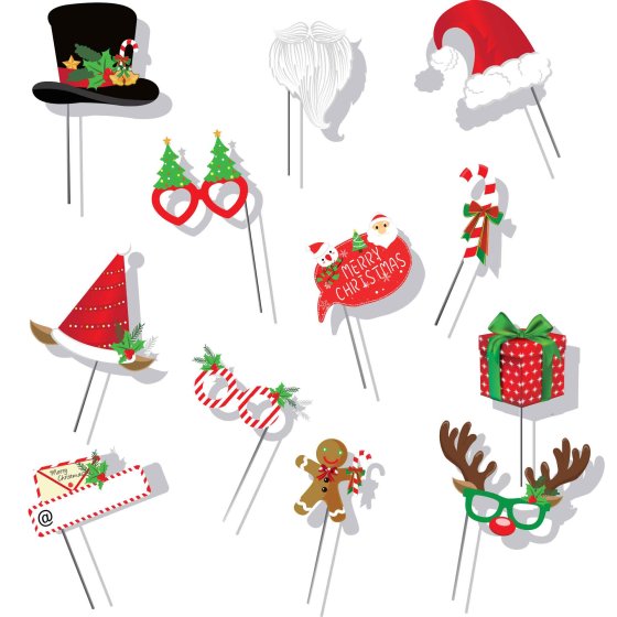 CHRISTMAS FUN PHOTO PROPS 12pk NIS Packaging & Party Supply