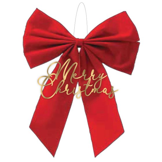 CHRISTMAS Gathered RED BOW & MERRY CHRISTMAS Hanging Decoration NIS Packaging & Party Supply
