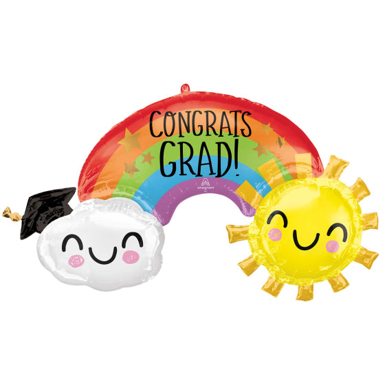 CONGRATS GRAD RAINBOW, CLOUD & SUN SUPERSHAPE BALLOON NIS Packaging & Party Supply