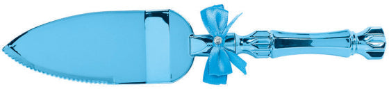 Cake Server/Slicer BLUE - Electroplated Plastic With BOW & GEM NIS Packaging & Party Supply
