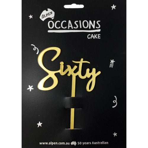 Cake Topper Gold Sixty NIS Packaging & Party Supply