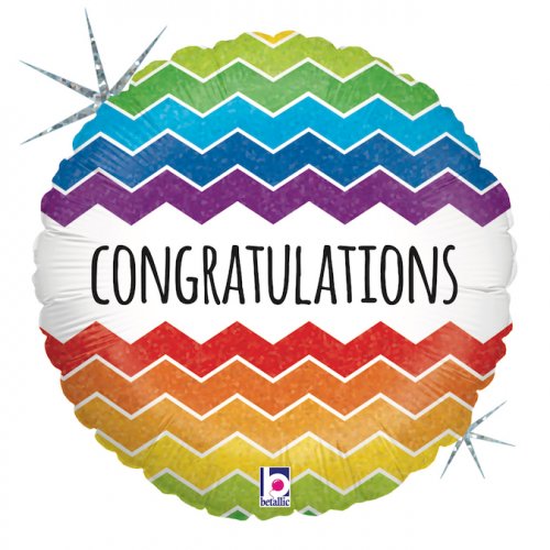 Chevron Congratulations Holographic 18Inch Round Balloon 1pc NIS Packaging & Party Supply
