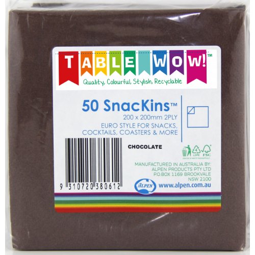 Chocolate SnacKins 20x20cm 2ply 50 PK NIS Packaging & Party Supply