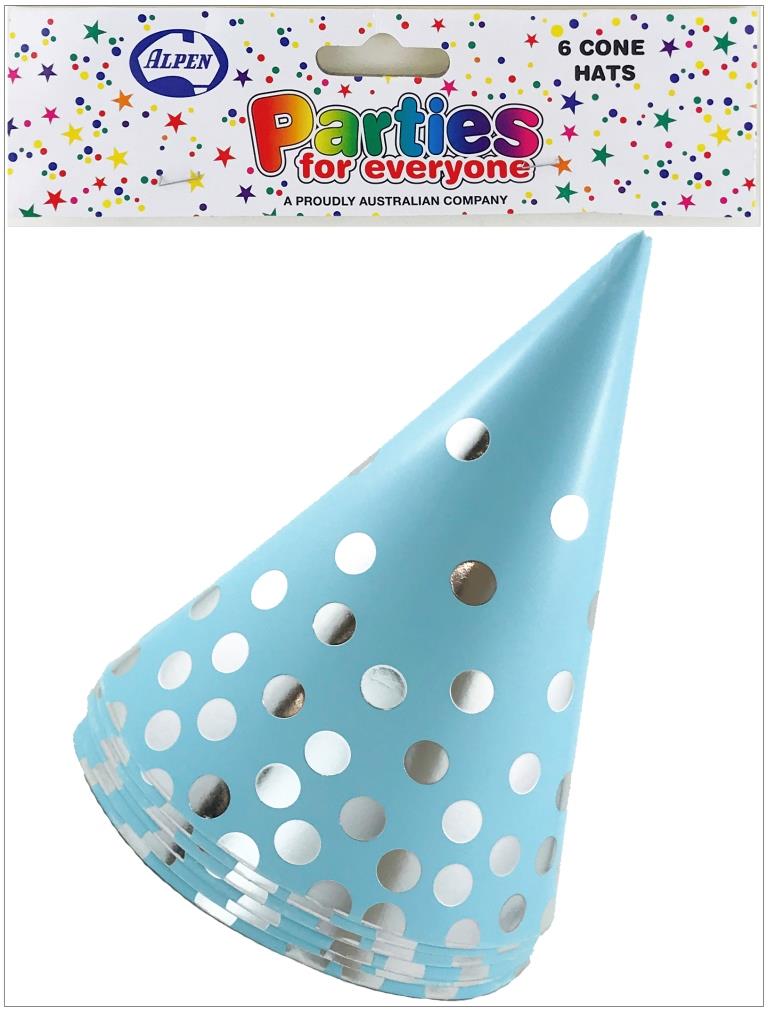 Buy Cone Hats 150mm Blue/Silver Hot Stamping at NIS Packaging & Party Supply Brisbane, Logan, Gold Coast, Sydney, Melbourne, Australia