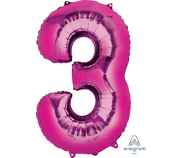 Dark Pink Foil balloon Number# 3 NIS Packaging & Party Supply