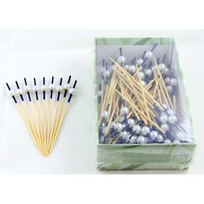 Decorated Pick Blue top with Pearl 10cm (Marine) Pack 100 NIS Packaging & Party Supply