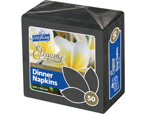 Dinner Napkins Quarter Fold, Black 50pk 400 x 400 mm (open) NIS Packaging & Party Supply