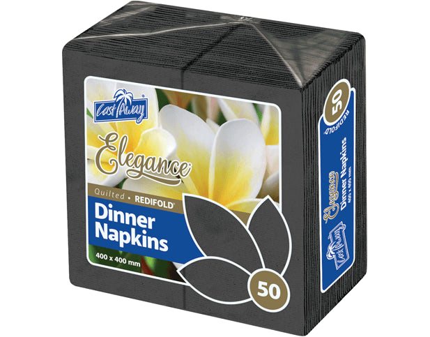 Dinner Napkins RediFold, Black 50PK 400 x 400 mm (open) NIS Packaging & Party Supply