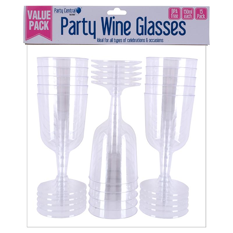 Drinkware Plastic Wine Glass 150ml 15pk NIS Packaging & Party Supply