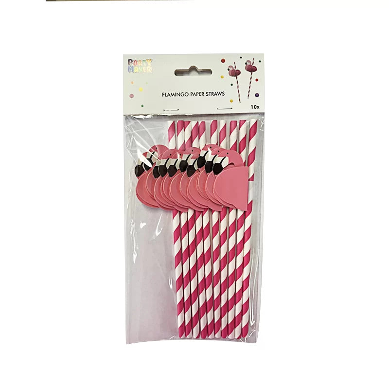 FLAMINGO Paper Straws 10pk NIS Packaging & Party Supply