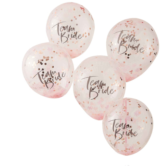 FLORAL PINK & R.GOLD CONFETTI 30CM 5 BALLOONS TEAM BRIDE NIS Packaging & Party Supply