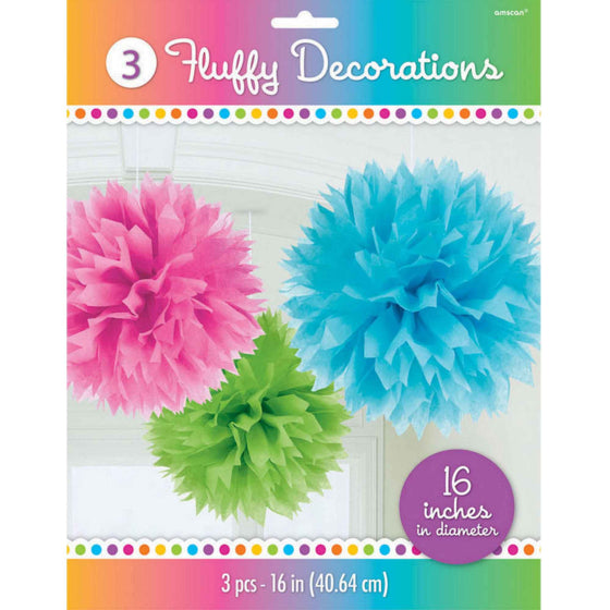 FLUFFY TISSUE DECORATIONS - MULTI 3pk 40cm NIS Packaging & Party Supply