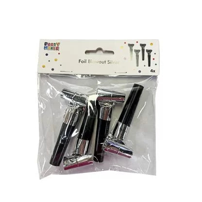FOIL BLOWOUT Set Of 4 Silver NIS Packaging & Party Supply