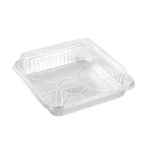 FOIL TRAY LGE W/ PLASTIC LID 22X22X4CM 4PK NIS Packaging & Party Supply