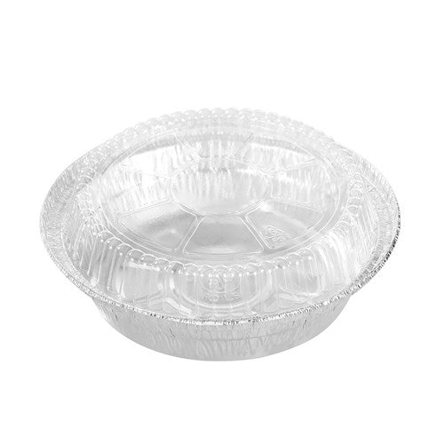 FOIL TRAY Round W/ PLASTIC LID 18X18X4CM 10PK NIS Packaging & Party Supply