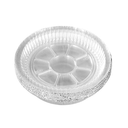 FOIL TRAY Round W/ PLASTIC LID 18X18X4CM 10PK NIS Packaging & Party Supply