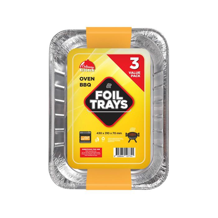 Foil Tray Rectangle 3PK (43x31x7cm) NIS Packaging & Party Supply