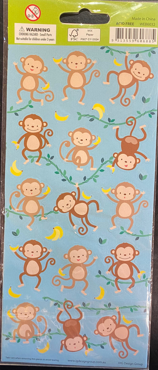 Buy Monkey Sticker Sheet 53 Stickers 2 Sheets Brisbane, Logan, Gold ...