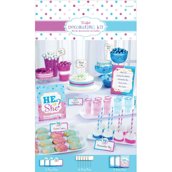 GIRL OR BOY? HE OR SHE? GENDER REVEAL BUFFET TABLE DECORATING KIT GENDER REVEAL NIS Packaging & Party Supply