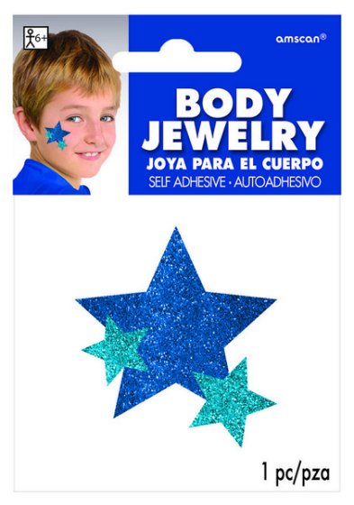 GLITTER STAR BODY JEWELRY TEAM SPIRIT - BLUE NIS Packaging & Party Supply