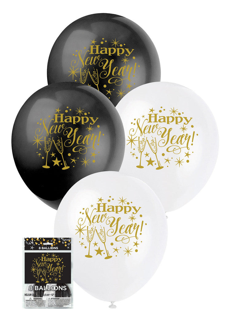 GLITTERING NEW YEAR PRINTED LATEX BALLOONS NIS Packaging & Party Supply