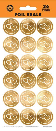 GOLD HEART SEAL SHEETS FOIL 36 STICKERS NIS Traders