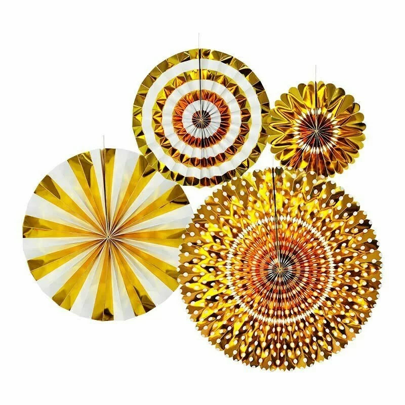 GOLD Paper Fans Decoration Set of 4 pcs NIS Traders