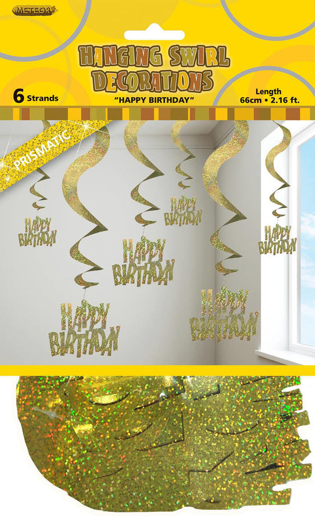 Glitz GOLD 6 Prismatic Hanging Swirls 66cm - HAPPY BIRTHDAY NIS Packaging & Party Supply