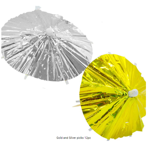 Buy Gold/Silver Foil Umbrella Picks at NIS Packaging & Party Supply Brisbane, Logan, Gold Coast, Sydney, Melbourne, Australia