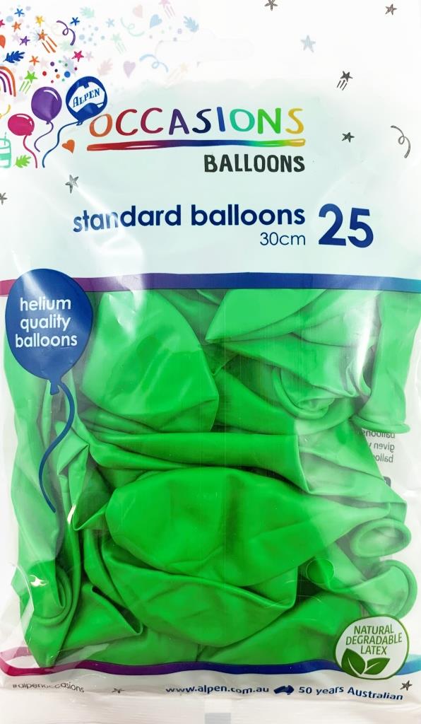 Buy Green 30cm Balloons Pack of25 at NIS Packaging & Party Supply Brisbane, Logan, Gold Coast, Sydney, Melbourne, Australia