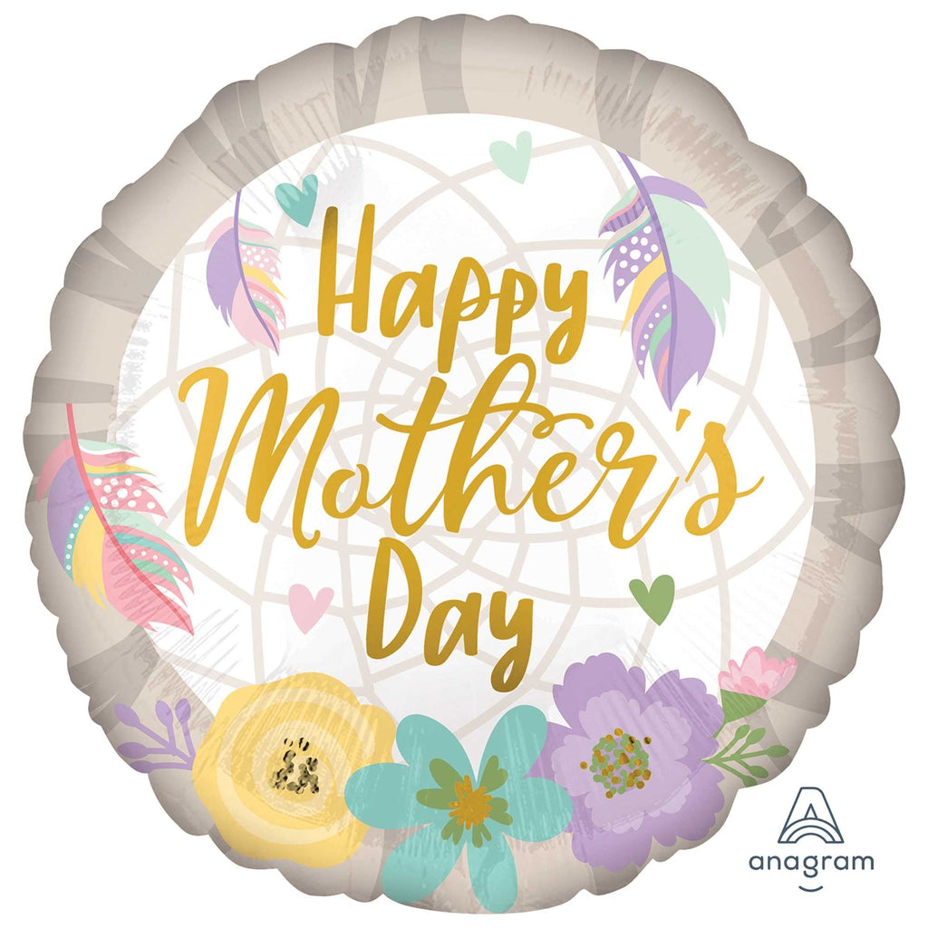 HAPPY MOTHER'S DAY FEATHERS & FLOWERS Foil Balloon 45CM NIS Traders