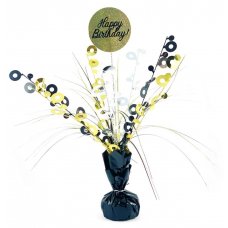 Happy Birthday Black and Gold Centerpiece 165gm 1PC NIS Traders