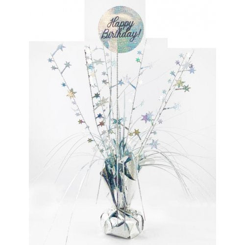 Happy Birthday Holographic Silver Centerpiece 165gm 1PC NIS Traders