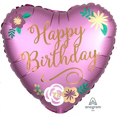 Happy Birthday Satin Flowers Foil Balloon 45cm NIS Traders