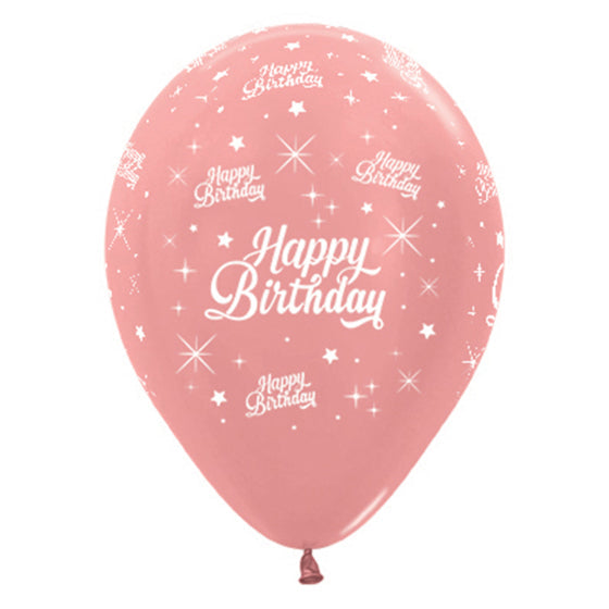 Happy Birthday Twinkling Stars METALLIC ROSE GOLD LATEX BALLOONS 6pk NIS Traders