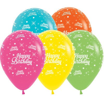 Happy Birthday Twinkling Stars Tropical Assorted Latex Balloons, 30cm  25PK NIS Traders