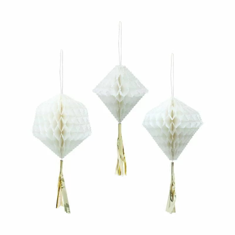 Honeycomb with Tassel Decoration-White 3pc NIS Traders