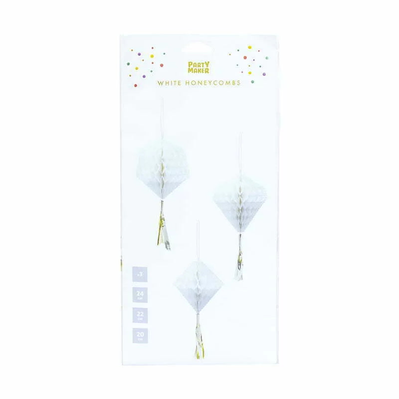 Honeycomb with Tassel Decoration-White 3pc NIS Traders