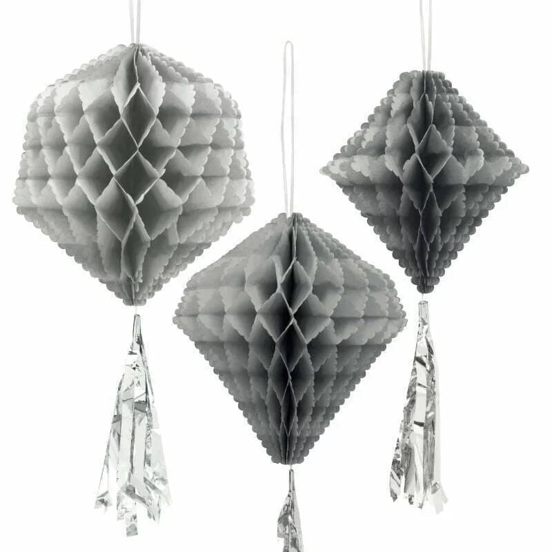 Honeycomb with Tassel Decortion- Grey 3pc NIS Traders