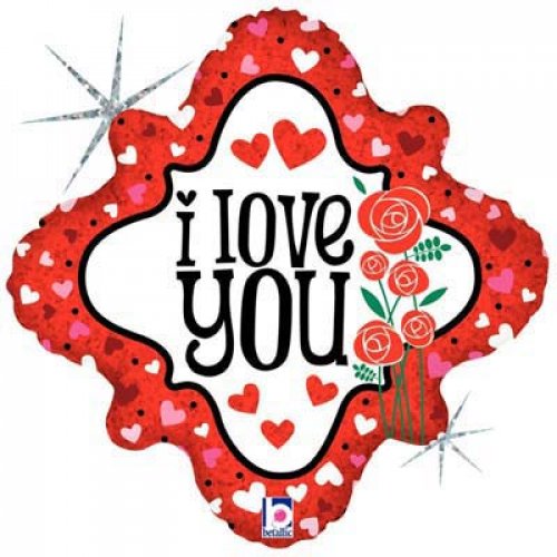 I Love You Hearts & Roses Diamond Foil Balloon NIS Traders