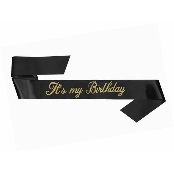 ITS MY BIRTHDAY SASH Black & Gold NIS Traders