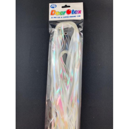 Buy Iridescent Pre Cut & Clipped Curling Ribbon White 1.75m at NIS Packaging & Party Supply Brisbane, Logan, Gold Coast, Sydney, Melbourne, Australia