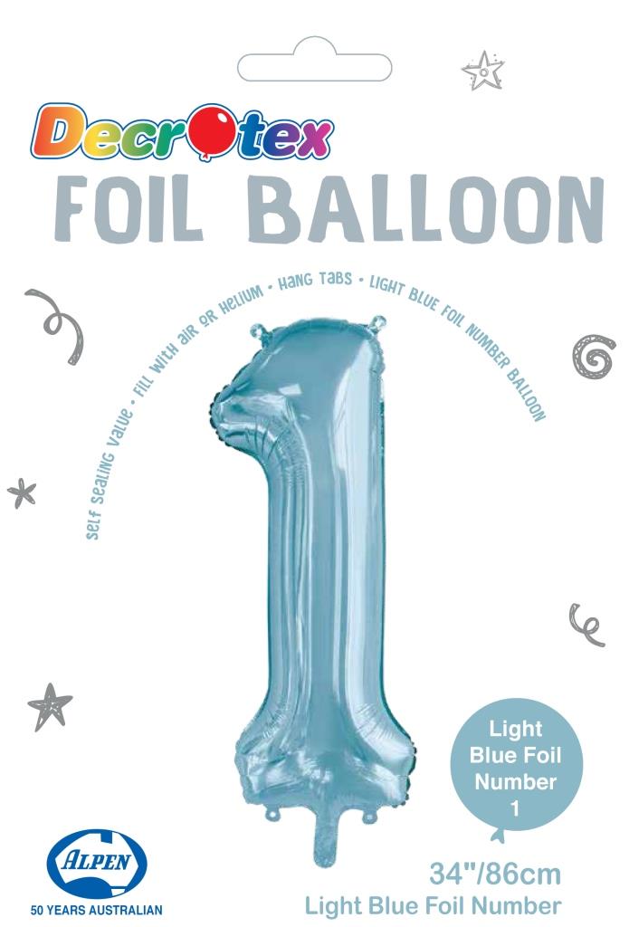 Buy Light Blue Foil Balloon Number #1 (34inch) at NIS Packaging & Party Supply Brisbane, Logan, Gold Coast, Sydney, Melbourne, Australia