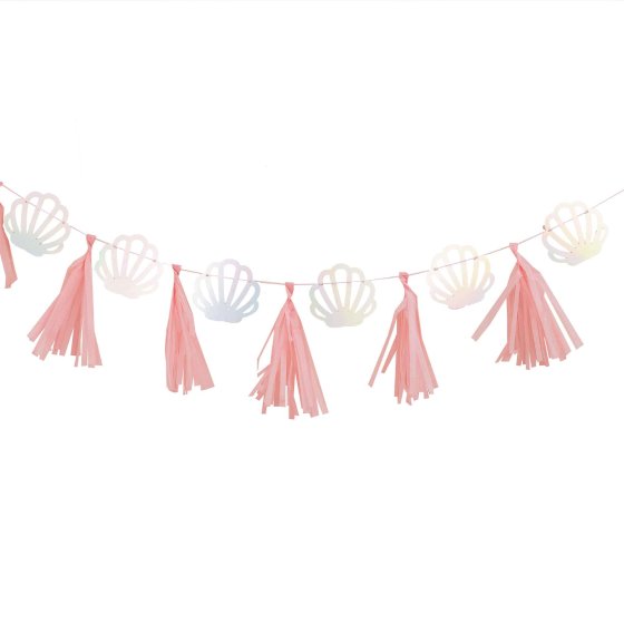 MERMAID TASSEL GARLAND SHELLS & TASSELS PINK & IRIDESCENT NIS Traders