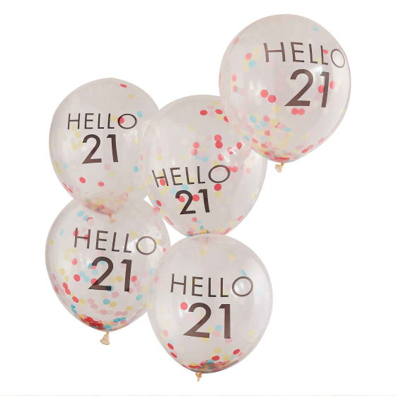 MIX IT UP 'HELLO 21' 30CM BALLOONS BRIGHTS 5pk NIS Traders